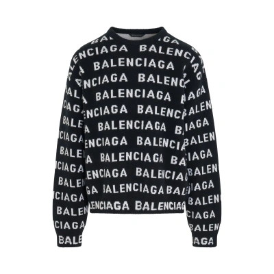 BALENCIAGA MEN'S ALL-OVER LOGO KNIT SWEATER