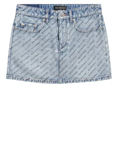 Balenciaga All Over Logo Miniskirt In Blue