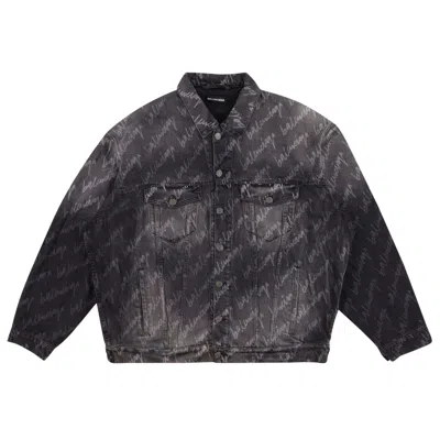 Pre-owned Balenciaga All-over Logo Oversized Denim Jacket 'black'