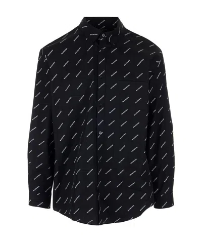 Balenciaga All-over Logo Oversized Shirt In Black