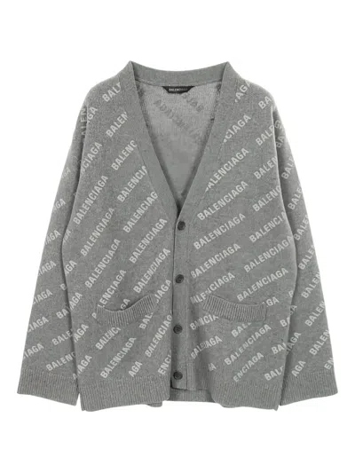 Pre-owned Balenciaga All-over Logo Pattern Cardigan In Gray
