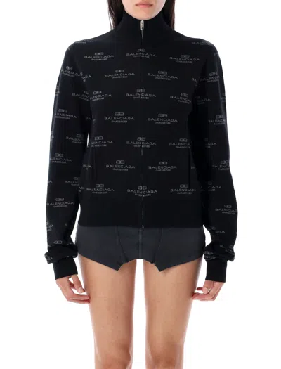 Balenciaga All Over Logo Pattern Sweater In Black