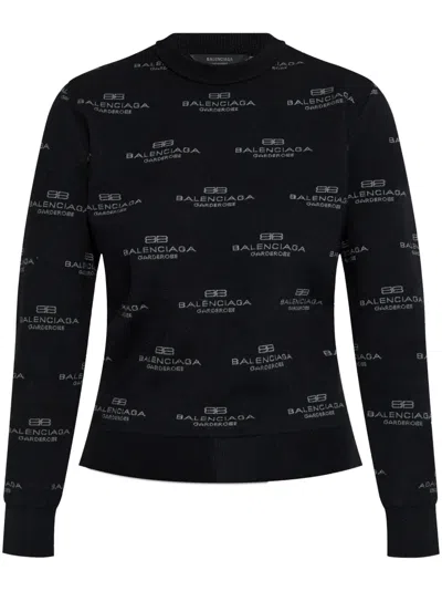 Balenciaga All-over Logo-print Jumper In Black