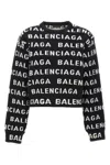 Balenciaga Women Allover Logo Wool Cropped Sweater In Black