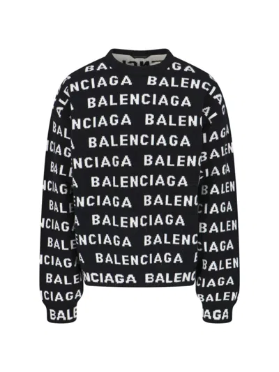 BALENCIAGA BALENCIAGA ALL-OVER LOGO SWEATER – BLACK