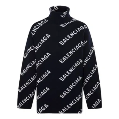 Balenciaga All Over Logo Turtleneck Sweater 'black White'