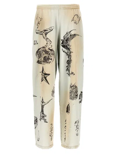Balenciaga Tat Graphic-print Cotton Track Pants In Neutrals