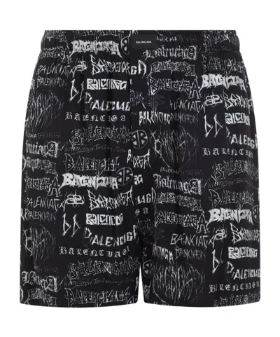 Balenciaga All-over Printed Shorts In Black