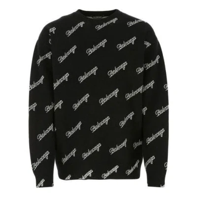 Balenciaga All Over Script Logo Knit Sweater 'black'