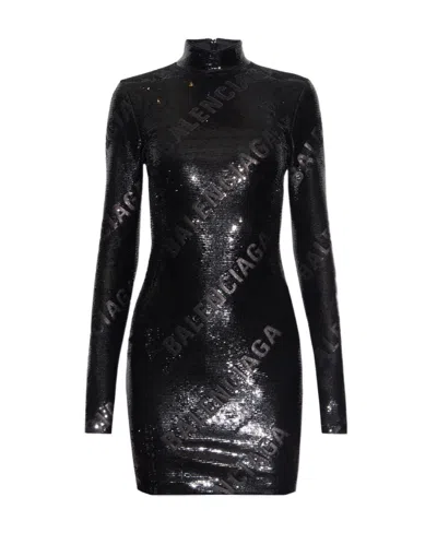 BALENCIAGA BALENCIAGA ALL-OVER SEQUIN-EMBELLISHED HIGHNECK DRESS