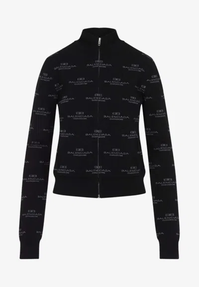 BALENCIAGA ALL-OVER LOGO ZIP-UP CARDIGAN