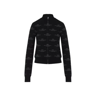 Balenciaga All-over Zip-up Cardigan In Black