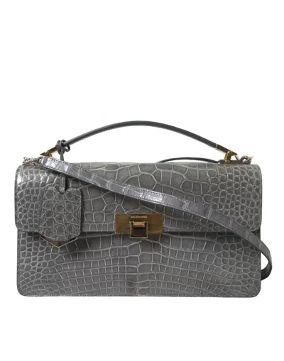 Balenciaga Alligator Leather Medium Shoulder Bag In Gray