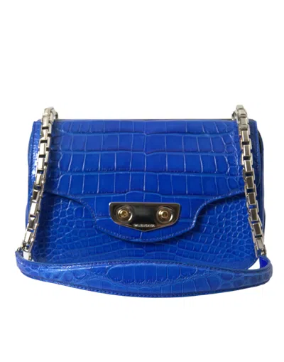 Balenciaga Chic Alligator Skin Chain Shoulder Bag In Blue