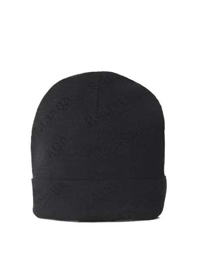 Balenciaga Allover Logo Beanie In Black