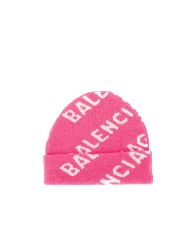 Balenciaga All-over Logo Beanie In Pink