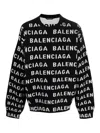 Balenciaga Logo All Over Print Pullover Sweater In Black