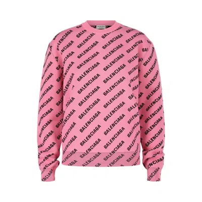 Pre-owned Balenciaga Allover Logo Cropped Sweater 'pink Black' | Women's Size S