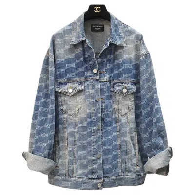 Pre-owned Balenciaga All-over Logo Denim Oversized Jacket - Xs In Gray