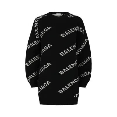 Pre-owned Balenciaga Allover Logo Knit Sweater 'black White' | Women's Size Xl