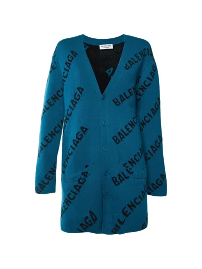 Pre-owned Balenciaga All-over Logo Knitted Cardigan In Green