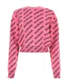 Balenciaga All-over Logo Cropped Sweater In Pink