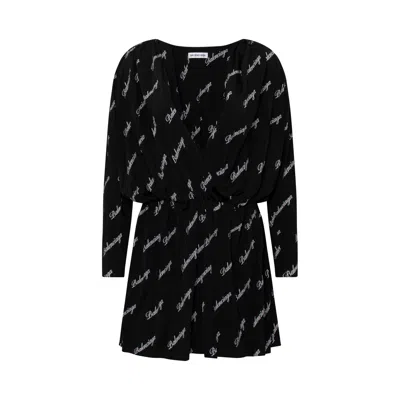 Balenciaga Allover Logo Mini Dress In Black