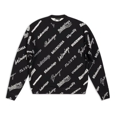 Balenciaga Allover Logo Print Crewneck Sweatshirt 'black White'