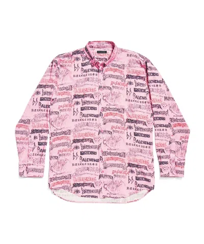Balenciaga Allover Logo Printed Oversized Shirt In Pink