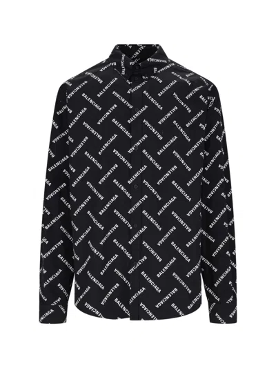 Balenciaga Allover Logo Printed Shirt In Black