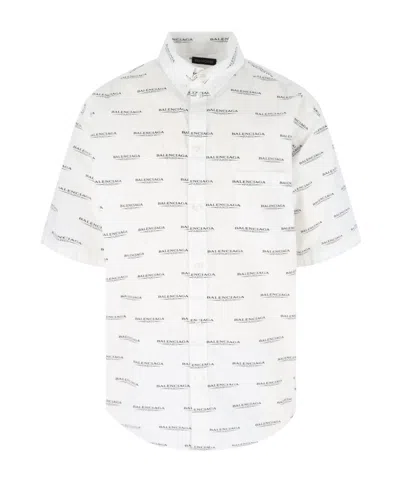 Balenciaga Collared Shirt With Pocket And Short Sleeves In White