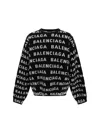 Balenciaga Logo All Over Print Pullover Sweater In Black