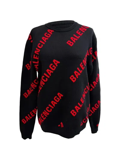 Pre-owned Balenciaga Allover Logo Sweater In Black