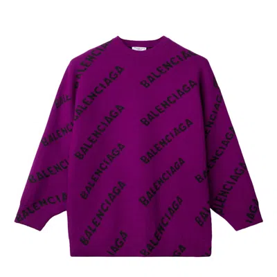 Pre-owned Balenciaga Allover Logo Sweater In Fuchsia/black In Multi