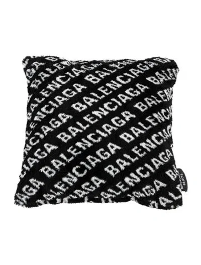 Pre-owned Balenciaga Allover Logo Throw Pillow In Black