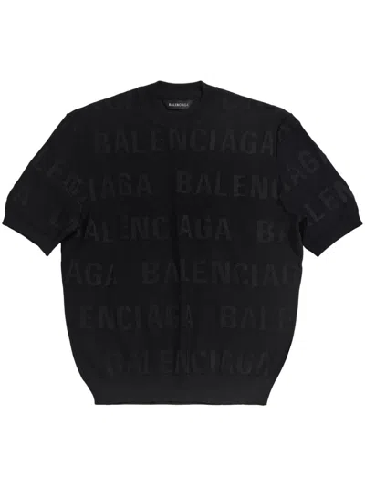 BALENCIAGA ALLOVER LOGO TOP FOR WOMEN IN BLACK | SS24 COLLECTION