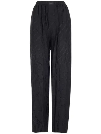 Balenciaga Allover Logo Wide-leg Trousers In Black