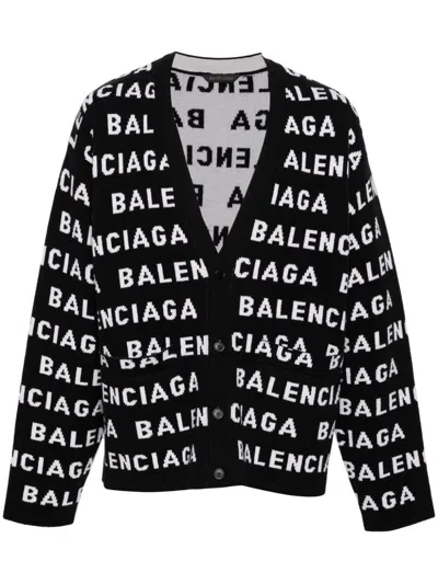 BALENCIAGA ALLOVER LOGO WOOL CARDIGAN