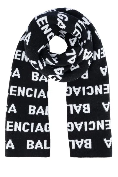 BALENCIAGA BALENCIAGA ALLOVER LOGO WOOL SCARF