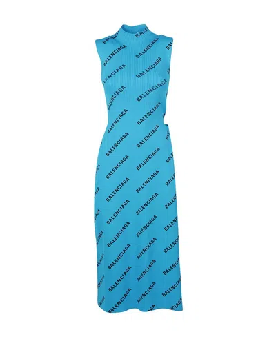 Balenciaga Allover Logo Wrap Dress In Blue
