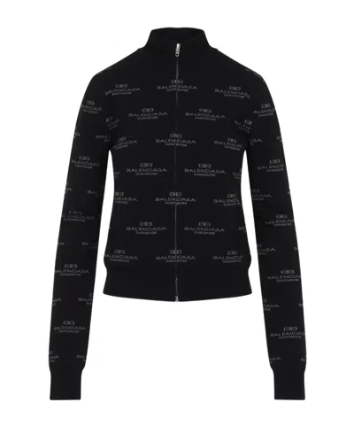 BALENCIAGA BALENCIAGA ALLOVER LOGO ZIPPED KNIT CARDIGAN