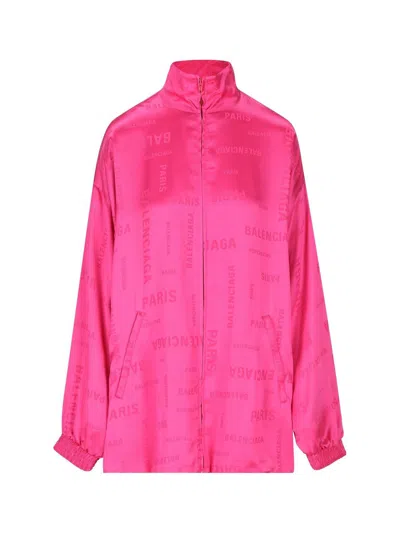 Balenciaga Logo-embroidered Oversized Jacket In Pink