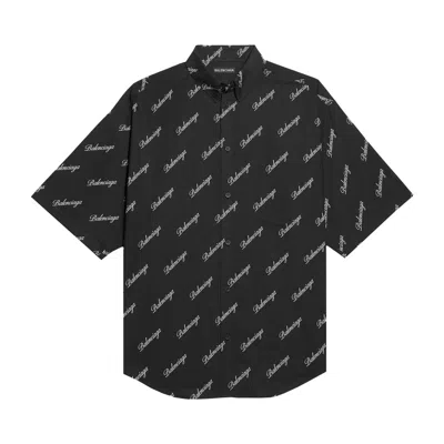 Pre-owned Balenciaga Allover Script Logo Button Down Shirt 'black'