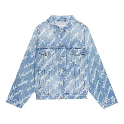 Balenciaga Allover Script Logo Denim Jacket 'light Blue White'