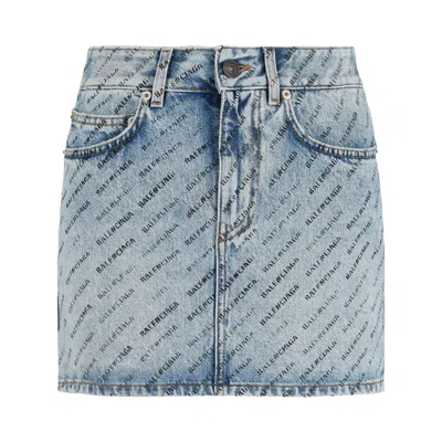 Pre-owned Balenciaga Allover Stencil Low-waist Mini Skirt 'iced Blue' | Women's Size 36