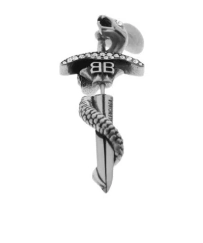 Balenciaga Ancient Silver Gothic Snake Earrings In Gray