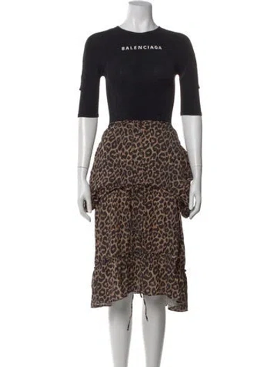Pre-owned Balenciaga Animal Print Midi Length Dress In Brown