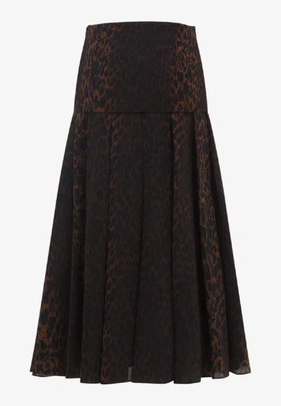Balenciaga Animalier-printed Midi Skirt In Brown