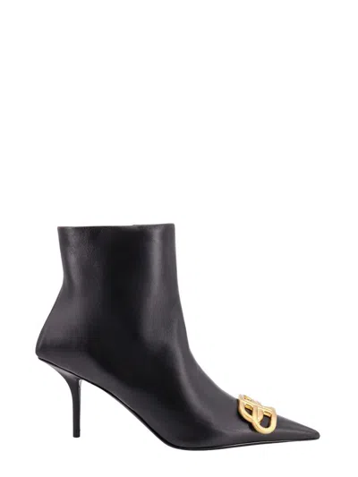 Balenciaga Leather Ankle Boots With Frontal Monogram In Black