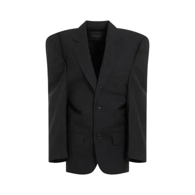 Balenciaga Anthracite Grey Wool Cut Away Boxy Jacket In Black